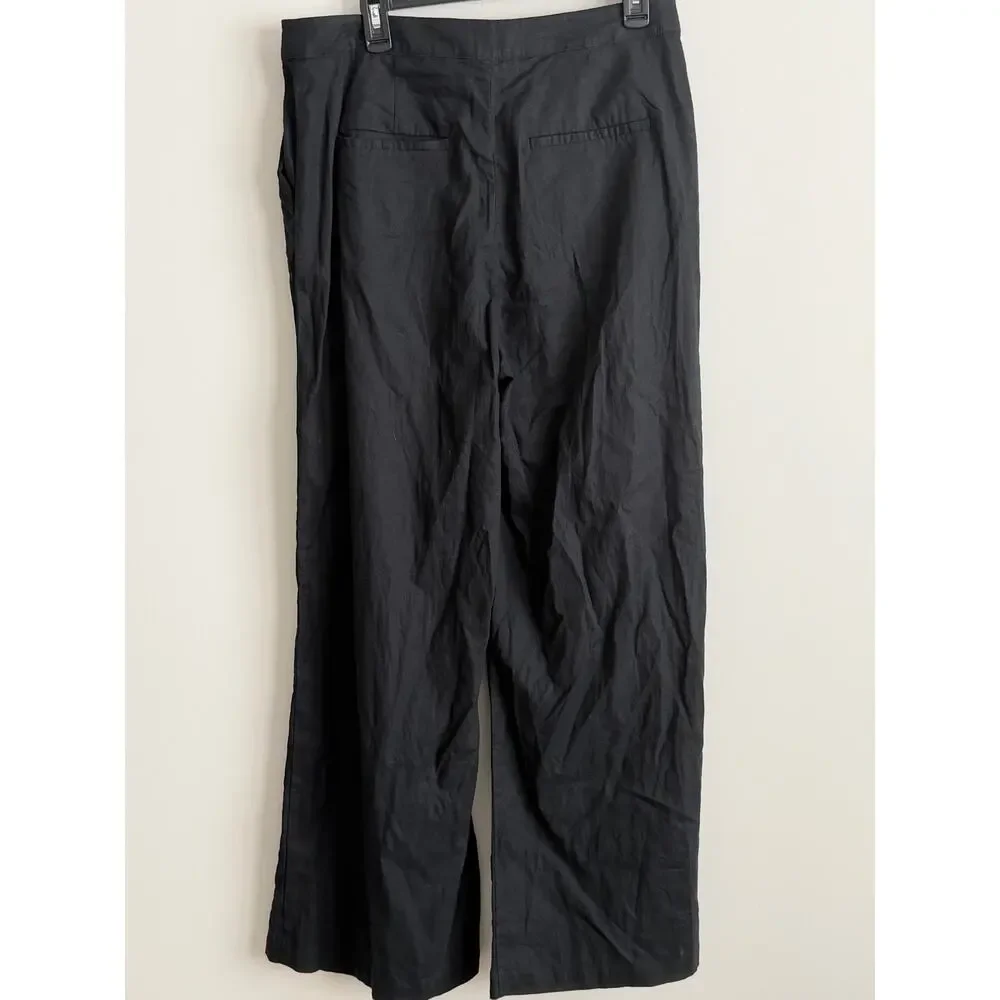 Marcella Runa Linen Blend Wide Leg Pants Black Size Large